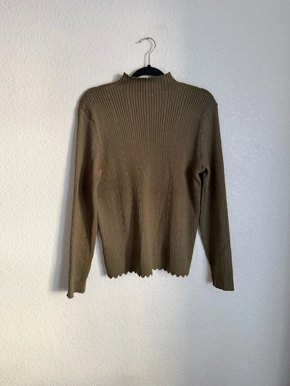 Adrianna Papell Ribbed Cable Knit Mock-neck Sweater L Olive Green NEW